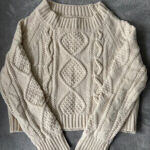 Cream Cable Knit Sweater, Size Small